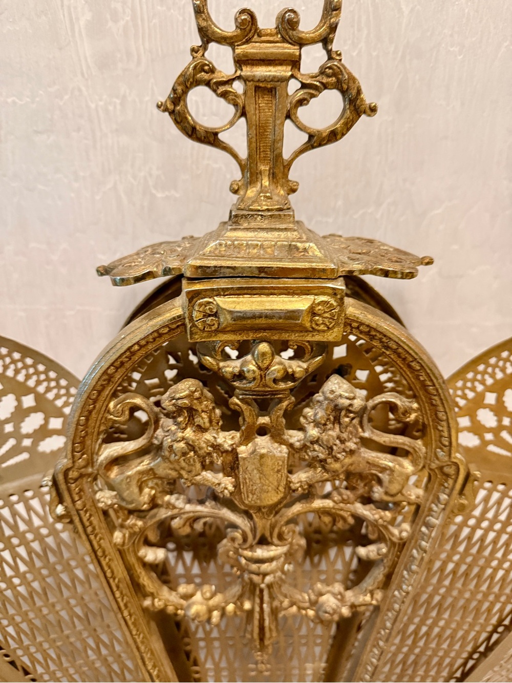 Vintage Brass Fireplace Screen Louis XVI Style French Design